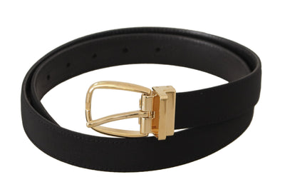 Dolce & Gabbana Schwarzer Canvas-Leder-Gürtel mit goldener Metallschnalle