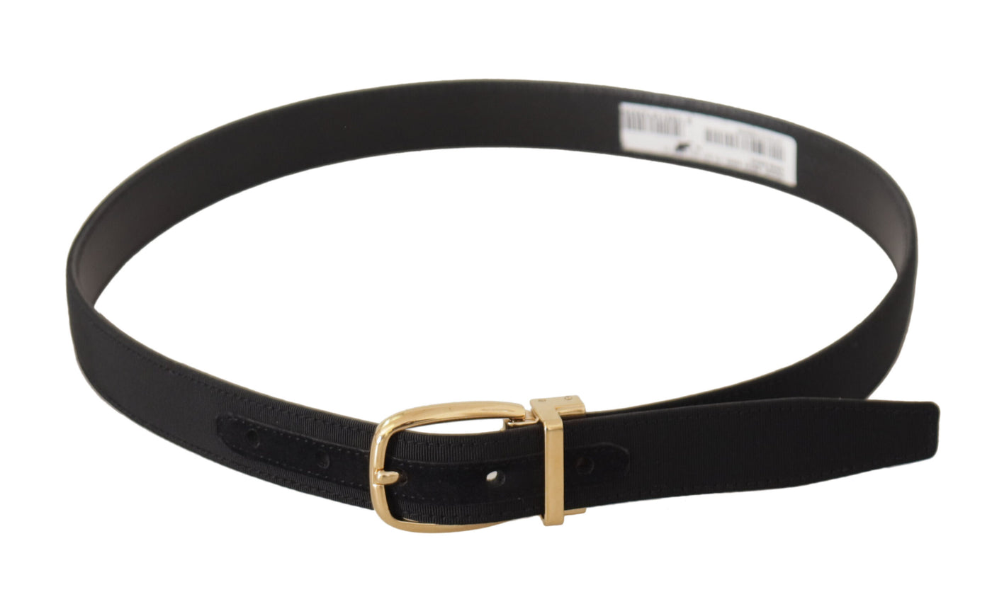 Dolce & Gabbana Schwarzer Canvas-Leder-Gürtel mit goldener Metallschnalle