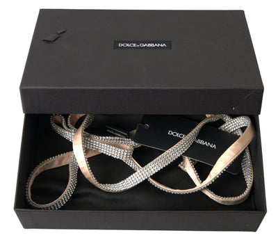 Dolce & Gabbana Beige Seide Klarer Kristall Schleife Taillengürtel