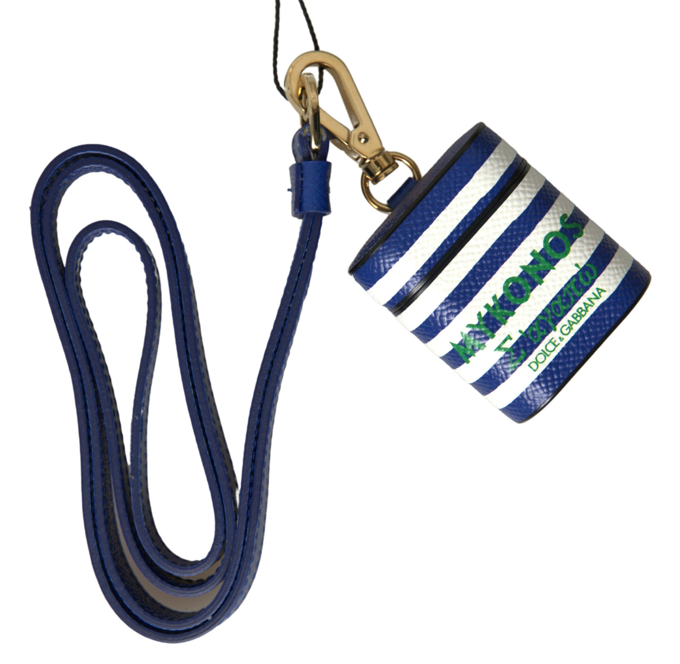 Dolce & Gabbana Blauer Streifen Dauphine Leder Logo Druck Riemen Airpod Fall
