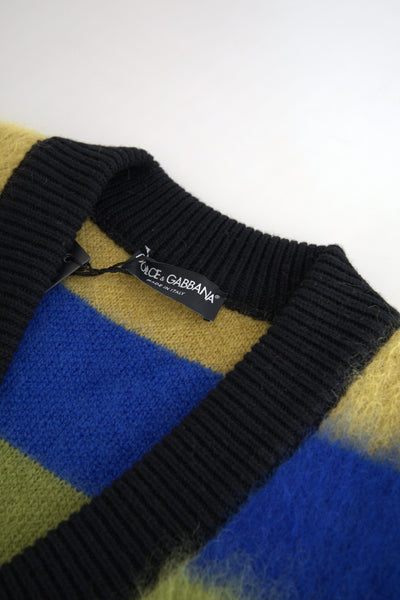 Dolce & Gabbana Mehrfarbig gestreifter Pullover mit V-Ausschnitt