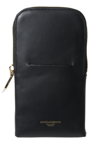 Dolce & Gabbana Schwarzes Leder Männer Geldbörse Double Belt Strap Armband Tasche
