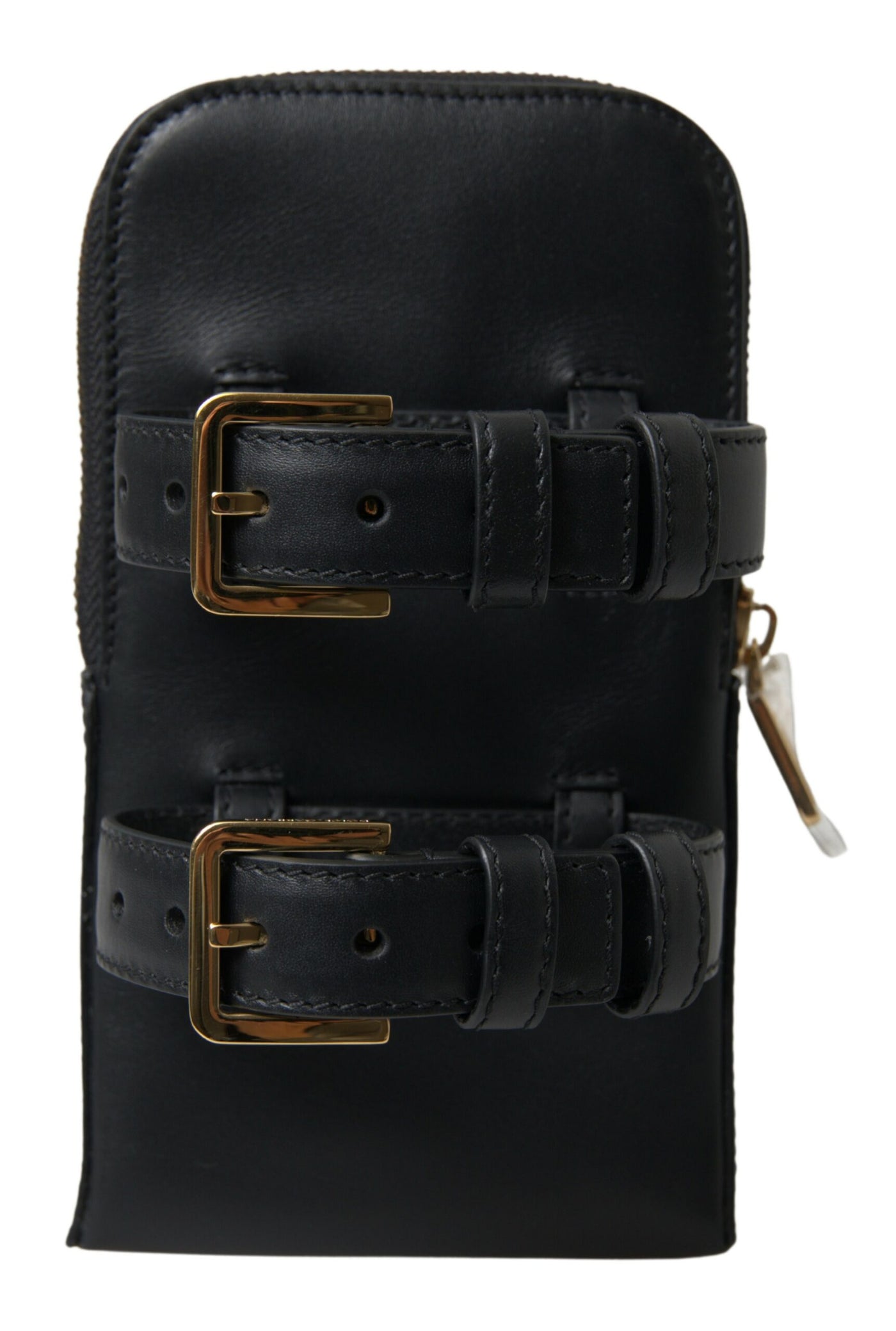 Dolce & Gabbana Schwarzes Leder Männer Geldbörse Double Belt Strap Armband Tasche