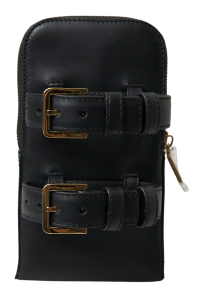 Dolce & Gabbana Schwarzes Leder Männer Geldbörse Double Belt Strap Armband Tasche