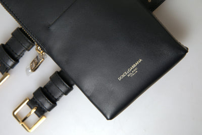 Dolce & Gabbana Schwarzes Leder Männer Geldbörse Double Belt Strap Armband Tasche