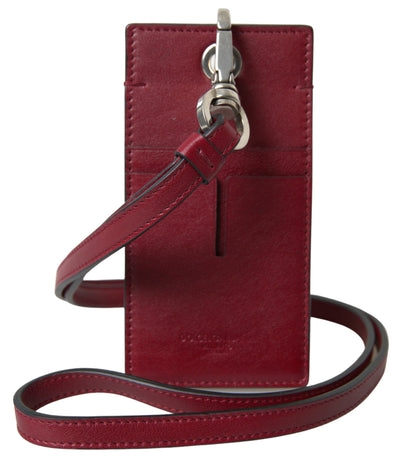 Dolce & Gabbana Rotes Leder Lanyard Logo Slim Card Holder Herren Geldbörse