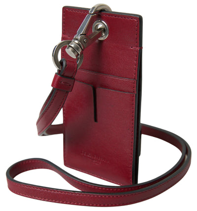 Dolce & Gabbana Rotes Leder Lanyard Logo Slim Card Holder Herren Geldbörse
