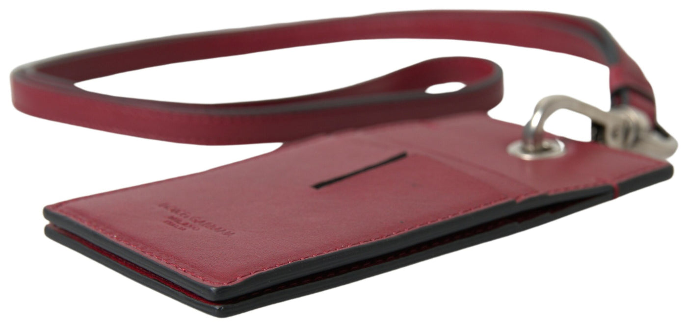 Dolce & Gabbana Rotes Leder Lanyard Logo Slim Card Holder Herren Geldbörse