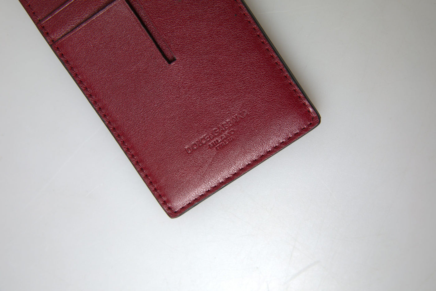Dolce & Gabbana Rotes Leder Lanyard Logo Slim Card Holder Herren Geldbörse