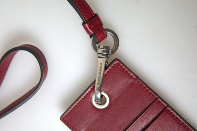 Dolce & Gabbana Rotes Leder Lanyard Logo Slim Card Holder Herren Geldbörse