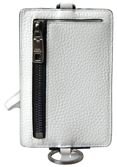 Dolce & Gabbana Weißes Leder Lanyard Logo Kartenhalter Männer Brieftasche