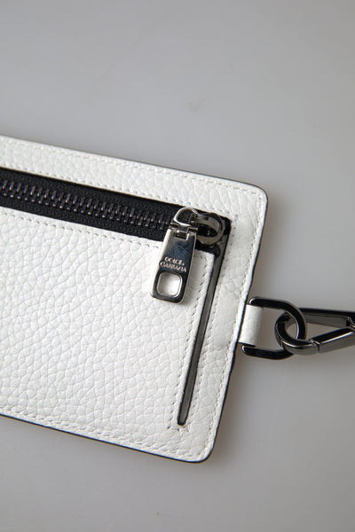 Dolce & Gabbana Weißes Leder Lanyard Logo Kartenhalter Männer Brieftasche