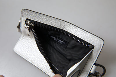 Dolce & Gabbana Weißes Leder Lanyard Logo Kartenhalter Männer Brieftasche