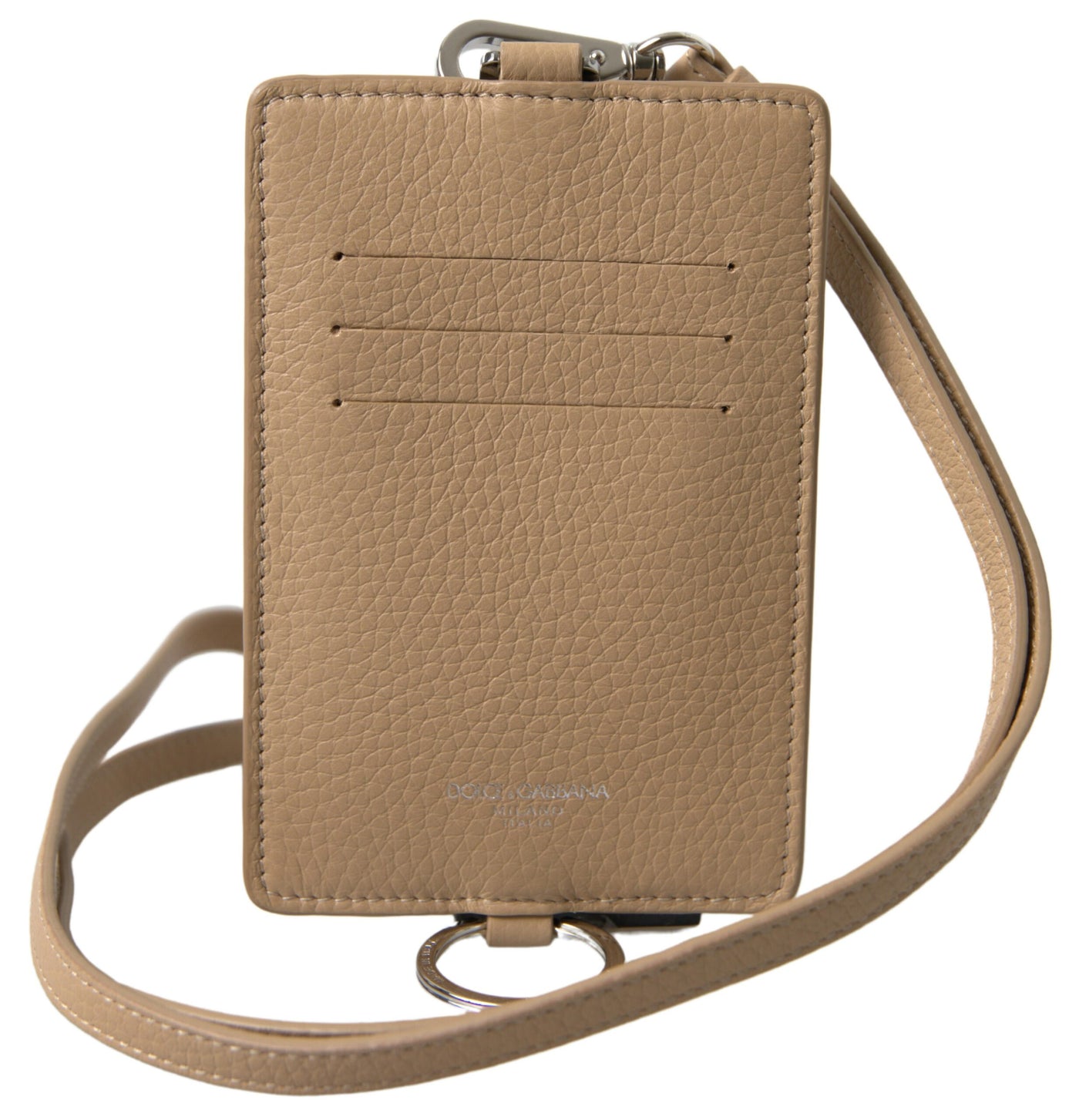 Dolce & Gabbana Beige Leder Lanyard Logo Kartenhalter Männer Brieftasche