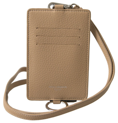 Dolce & Gabbana Beige Leder Lanyard Logo Kartenhalter Männer Brieftasche