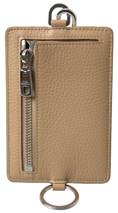 Dolce & Gabbana Beige Leder Lanyard Logo Kartenhalter Männer Brieftasche