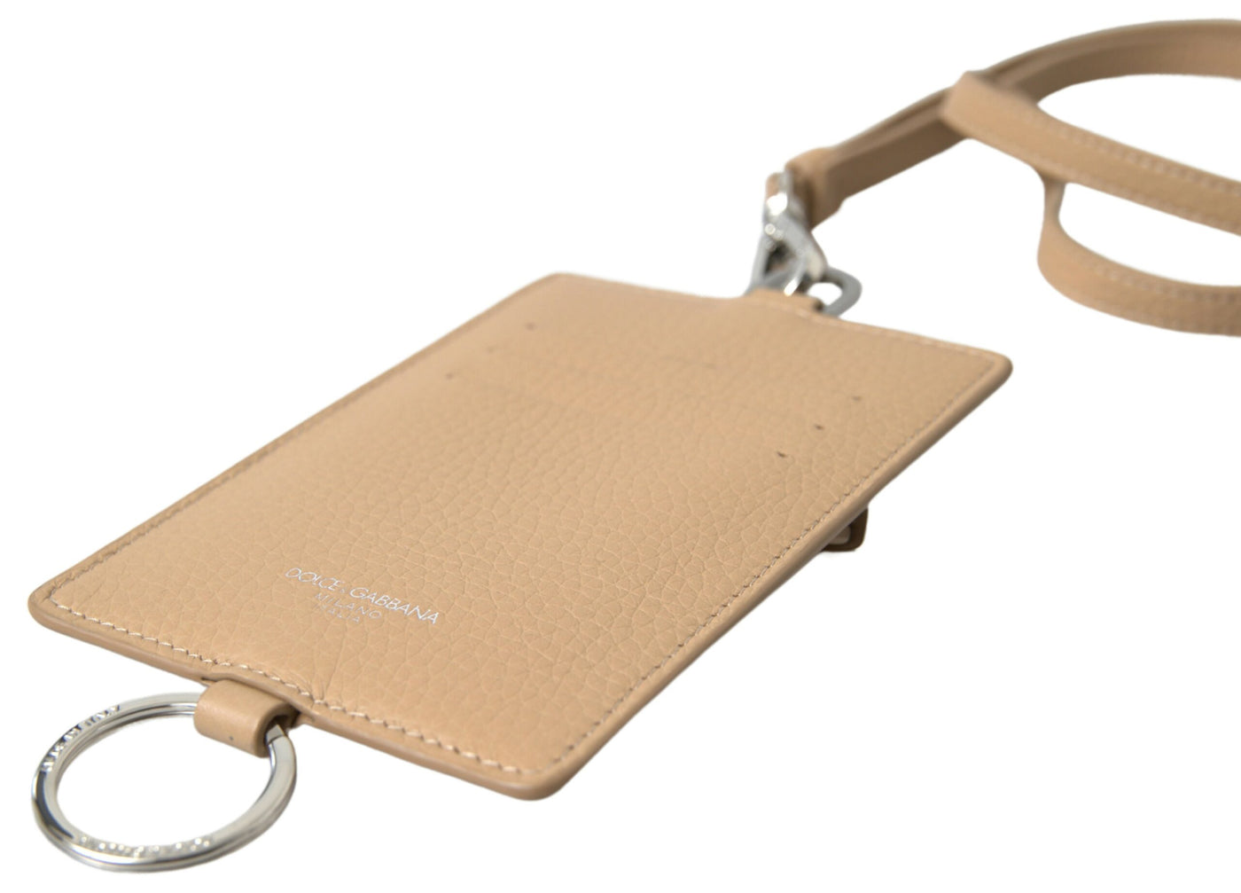 Dolce & Gabbana Beige Leder Lanyard Logo Kartenhalter Männer Brieftasche