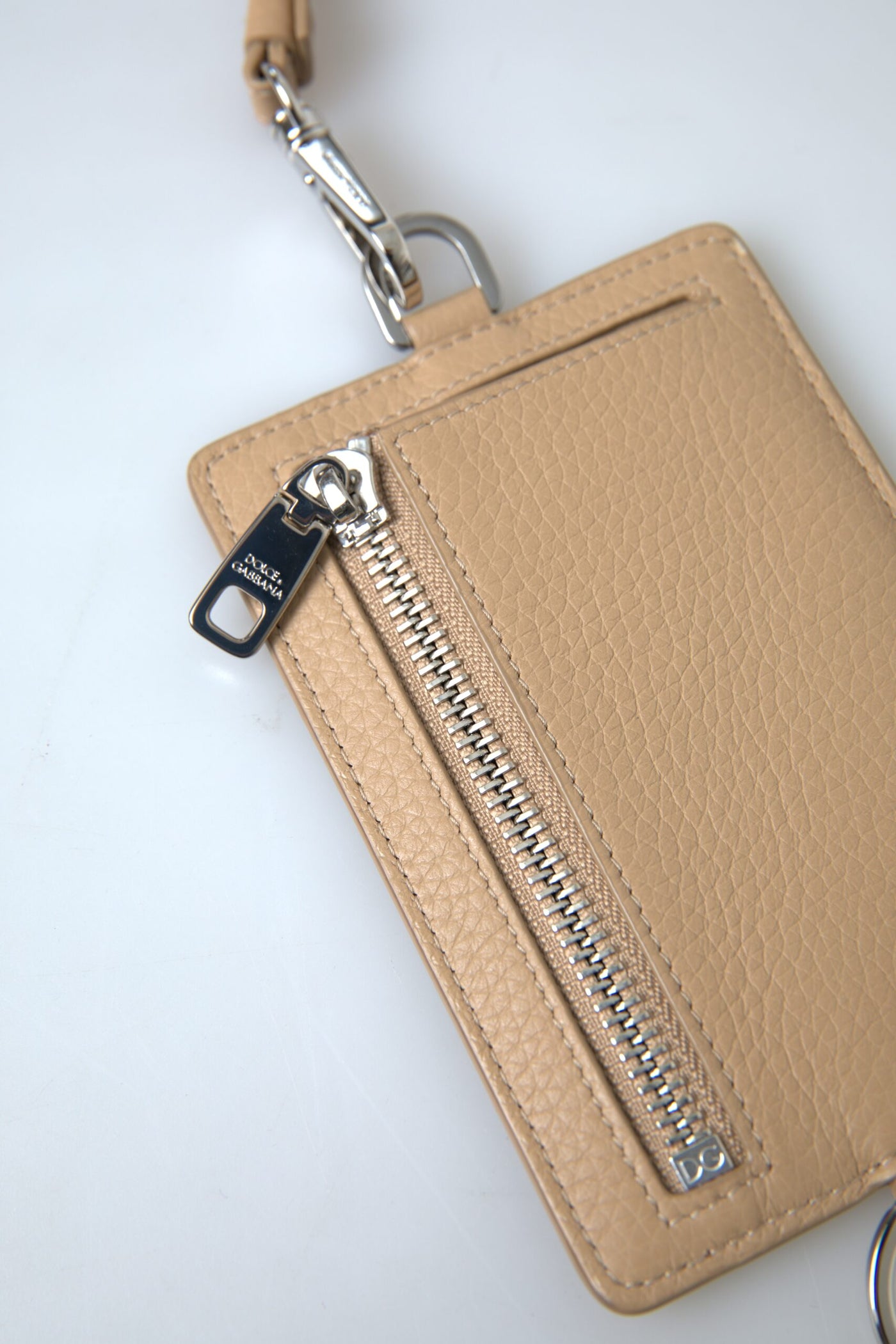 Dolce & Gabbana Beige Leder Lanyard Logo Kartenhalter Männer Brieftasche