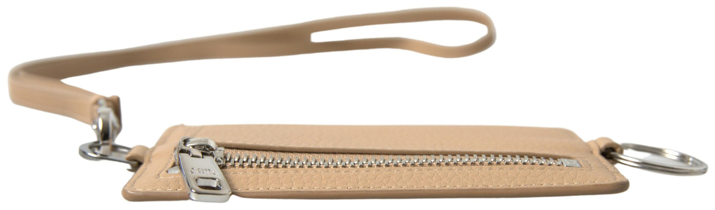 Dolce & Gabbana Beige Leder Lanyard Logo Kartenhalter Männer Brieftasche