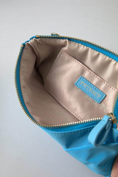 Twinset Blau Tafta Seide Große Schleife Reißverschluss Clutch Frauen Borse Logo Tasche