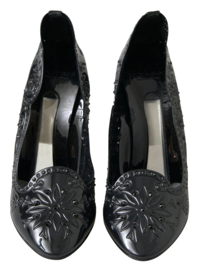 Dolce & Gabbana Schwarz CINDERELLA Floral Crystal Heels Schuhe