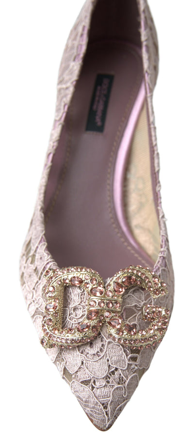 Dolce & Gabbana Rosa Floral Spitze DG Kristall Pumps Schuhe