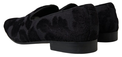 Dolce & Gabbana Schwarzer Brokat Loafers Formelle Schuhe