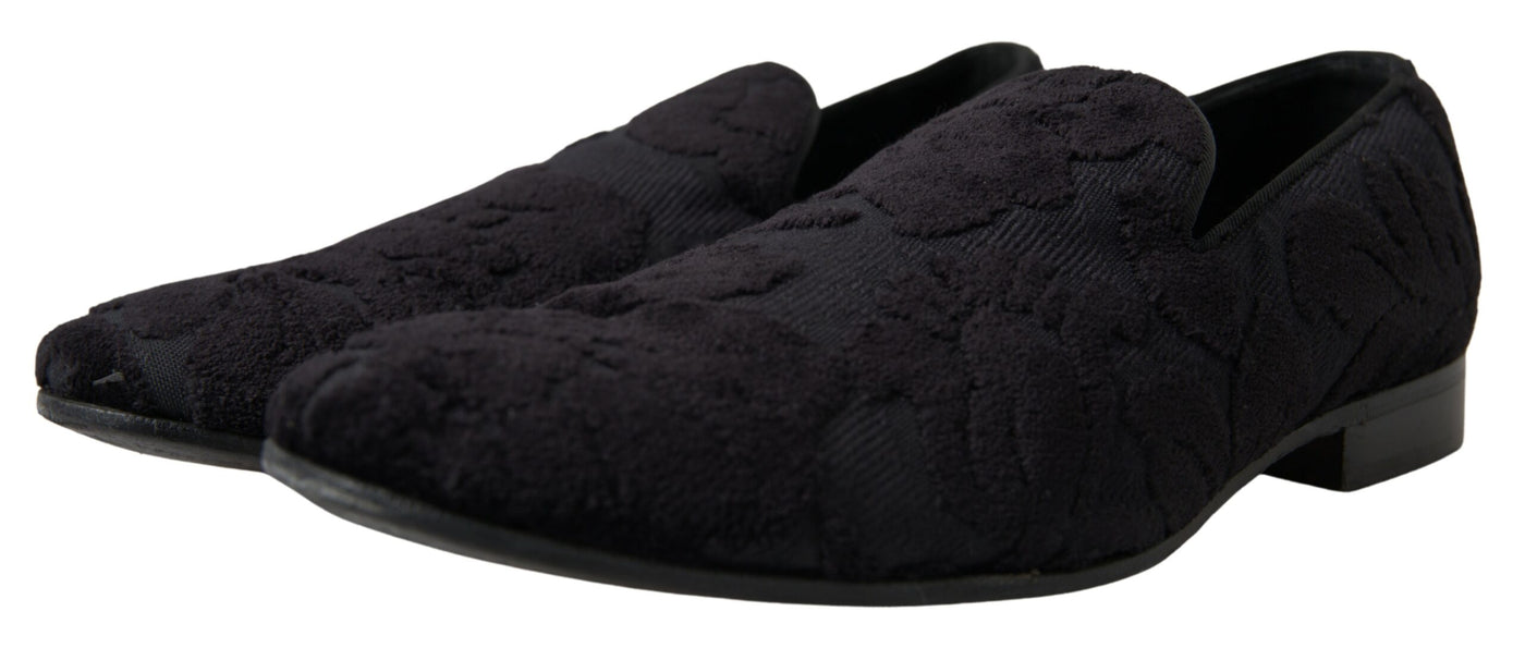 Dolce & Gabbana Schwarzer Brokat Loafers Formelle Schuhe
