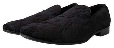 Dolce & Gabbana Schwarzer Brokat Loafers Formelle Schuhe