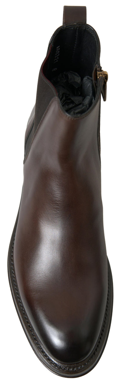 Dolce & Gabbana Braun Leder Chelsea Herren Stiefel Schuhe