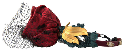 Dolce & Gabbana Rot mit mehrfarbiger Rose Seide Crystal Netted Logo Diadem Stirnband
