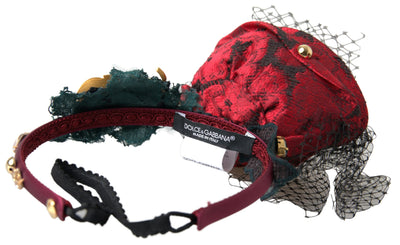 Dolce & Gabbana Rot mit mehrfarbiger Rose Seide Crystal Netted Logo Diadem Stirnband