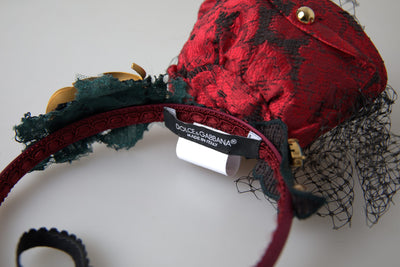 Dolce & Gabbana Rot mit mehrfarbiger Rose Seide Crystal Netted Logo Diadem Stirnband