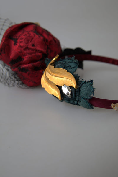 Dolce & Gabbana Rot mit mehrfarbiger Rose Seide Crystal Netted Logo Diadem Stirnband