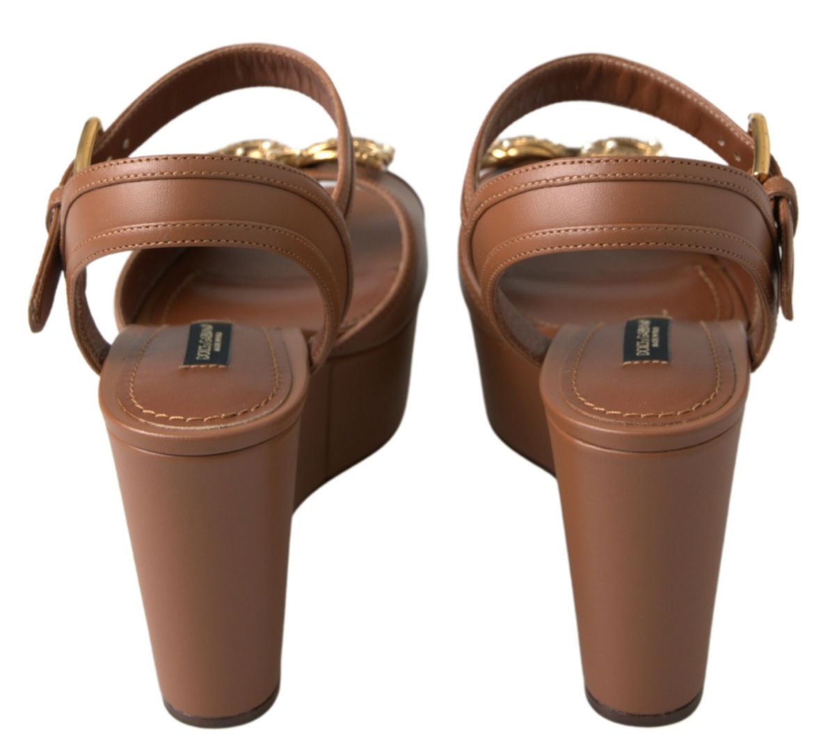 Dolce & Gabbana Braunes Leder AMORE Wedges Sandalen Schuhe