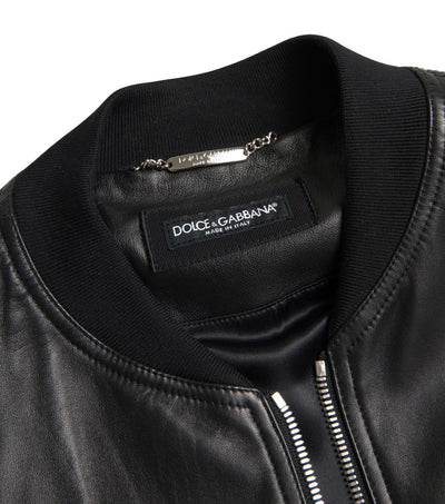 Dolce & Gabbana Schwarze Leder Bomberjacke mit Reißverschluss für Männer