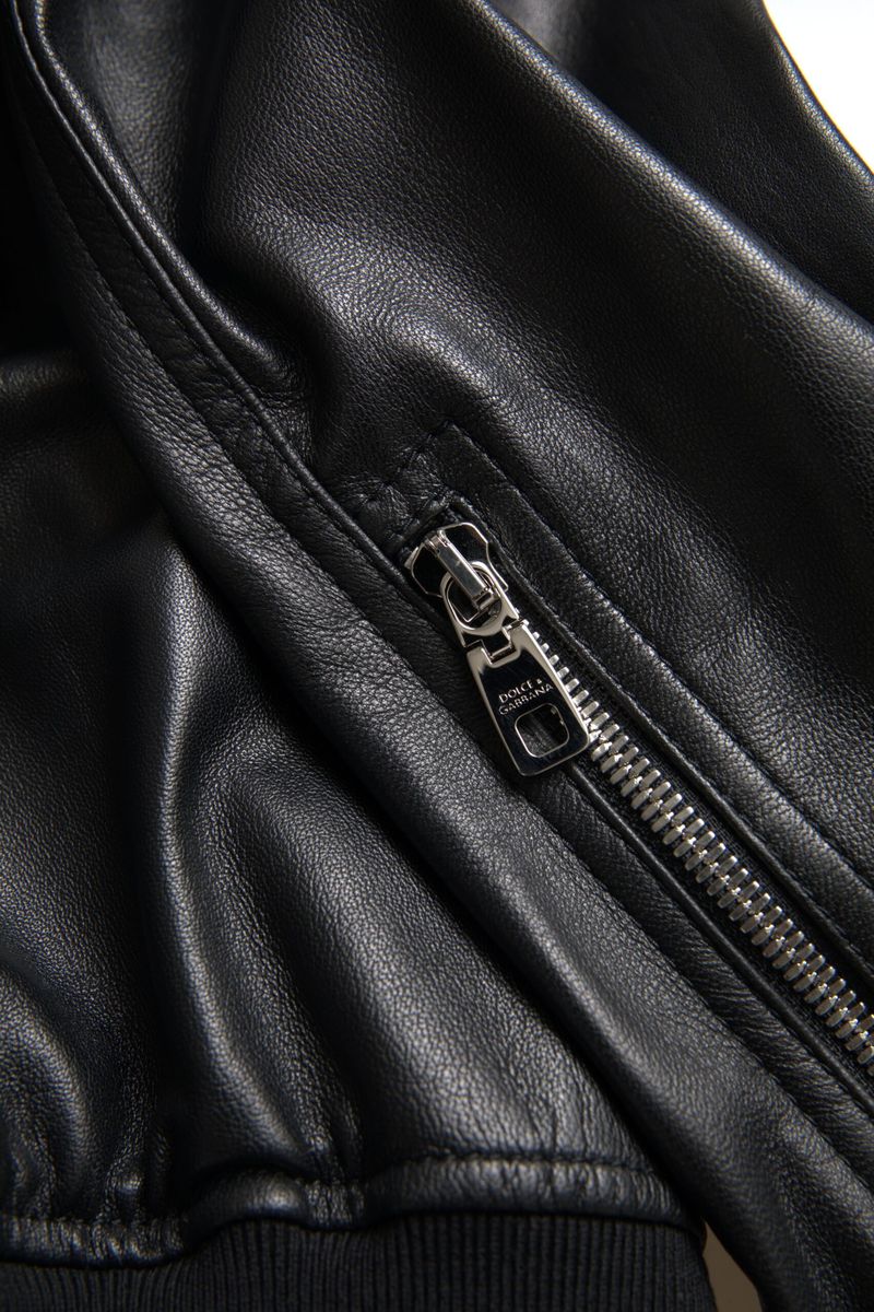 Dolce & Gabbana Schwarze Leder Bomberjacke mit Reißverschluss für Männer