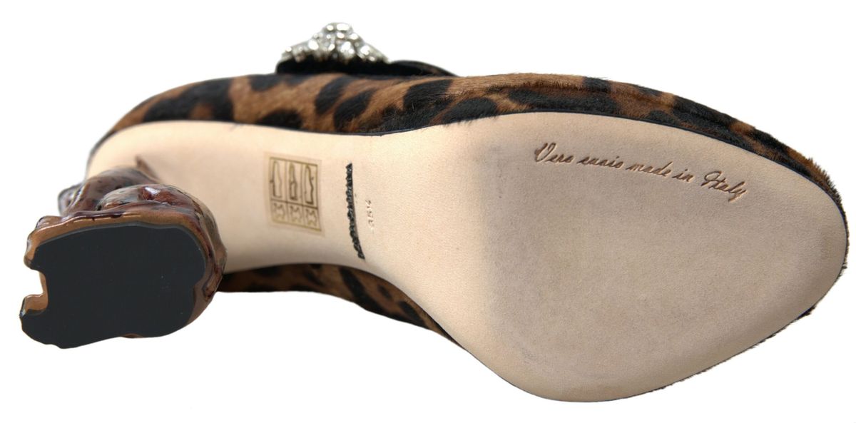 Dolce & Gabbana Schwarz Braun Kalb Leopard Absatz Mary Jane Pump Schuhe