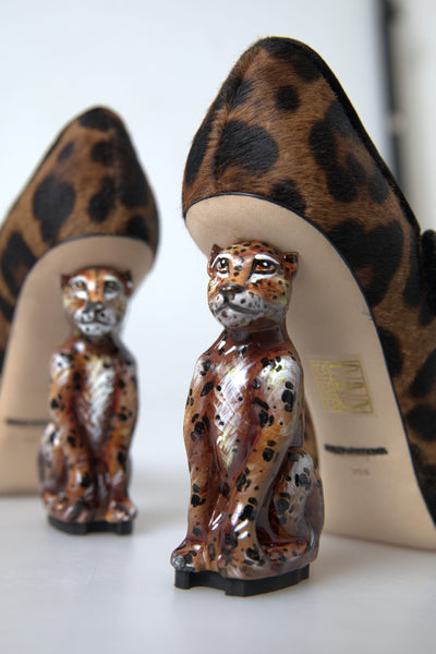 Dolce & Gabbana Schwarz Braun Kalb Leopard Absatz Mary Jane Pump Schuhe