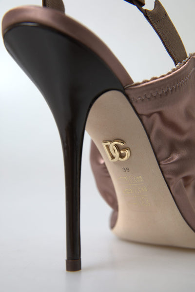 Dolce & Gabbana Hellbraune Slingback Stöckelschuhe mit Korsettverschluss