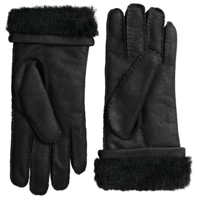 Dolce & Gabbana Schwarzes Leder Fell Kurze Hände Fäustlinge Männer Handschuhe