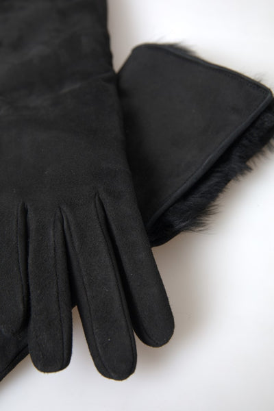 Dolce & Gabbana Schwarzes Leder Pelz Ellenbogenlange Handschuhe
