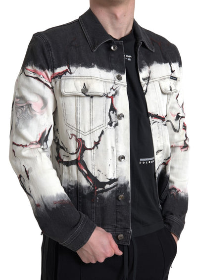 Dolce & Gabbana Mehrfarbige Denimjacke mit Kragen aus Baumwolle