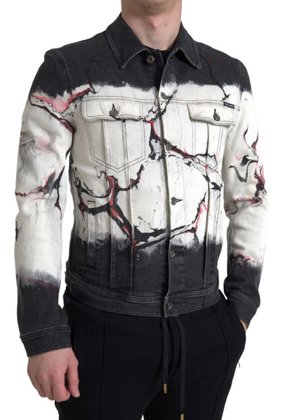 Dolce & Gabbana Mehrfarbige Denimjacke mit Kragen aus Baumwolle