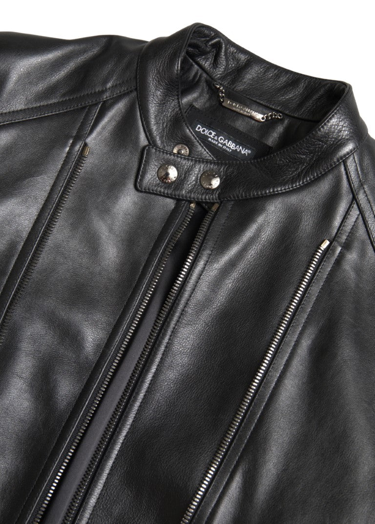Dolce & Gabbana Schwarzer Ledermantel mit Reißverschluss Herrenjacke
