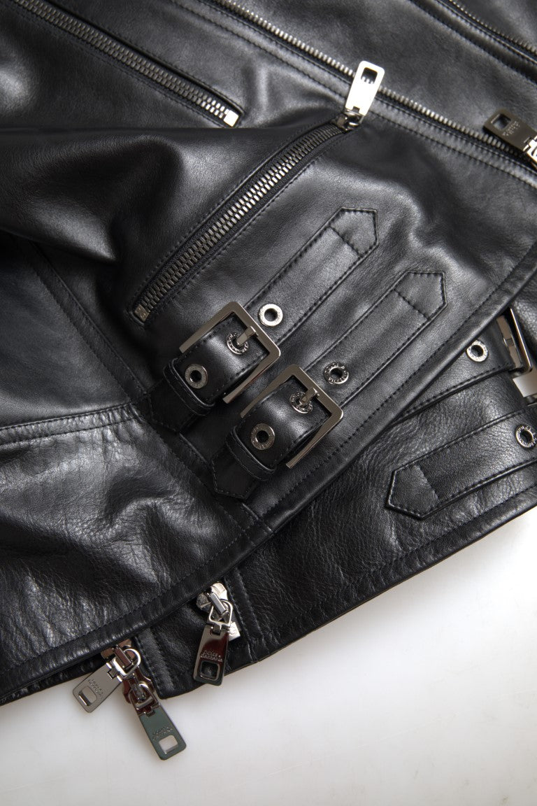Dolce & Gabbana Schwarzer Ledermantel mit Reißverschluss Herrenjacke