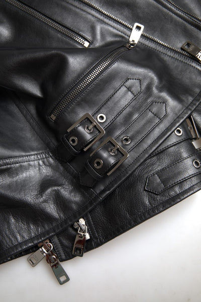 Dolce & Gabbana Schwarzer Ledermantel mit Reißverschluss Herrenjacke