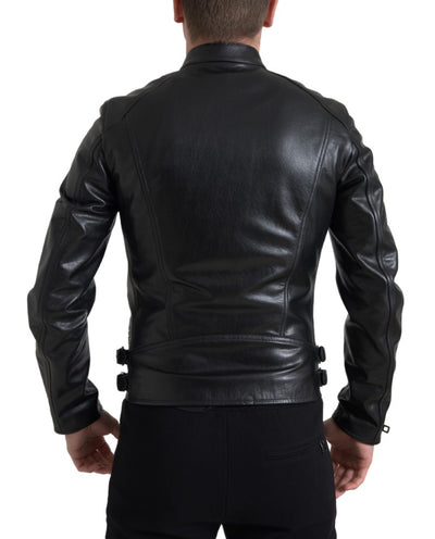 Dolce & Gabbana Schwarzer Ledermantel mit Reißverschluss Herrenjacke
