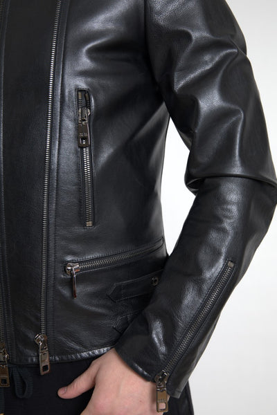 Dolce & Gabbana Schwarzer Ledermantel mit Reißverschluss Herrenjacke