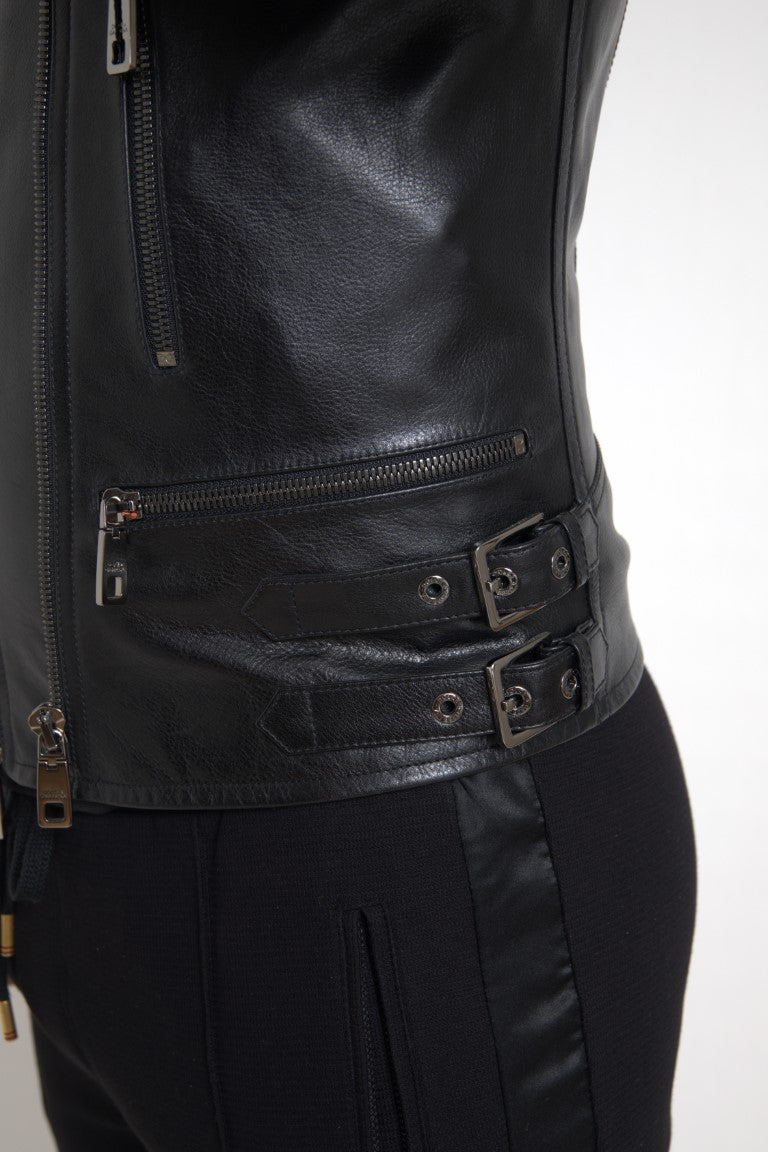 Dolce & Gabbana Schwarzer Ledermantel mit Reißverschluss Herrenjacke